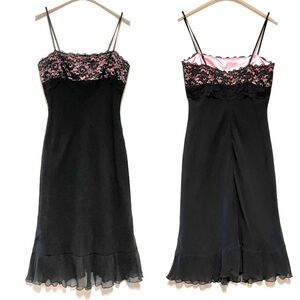 Vintage Express Silk Slip Dress Womens SZ 12 Lace Ruffle Whimsygoth Fairy Grunge